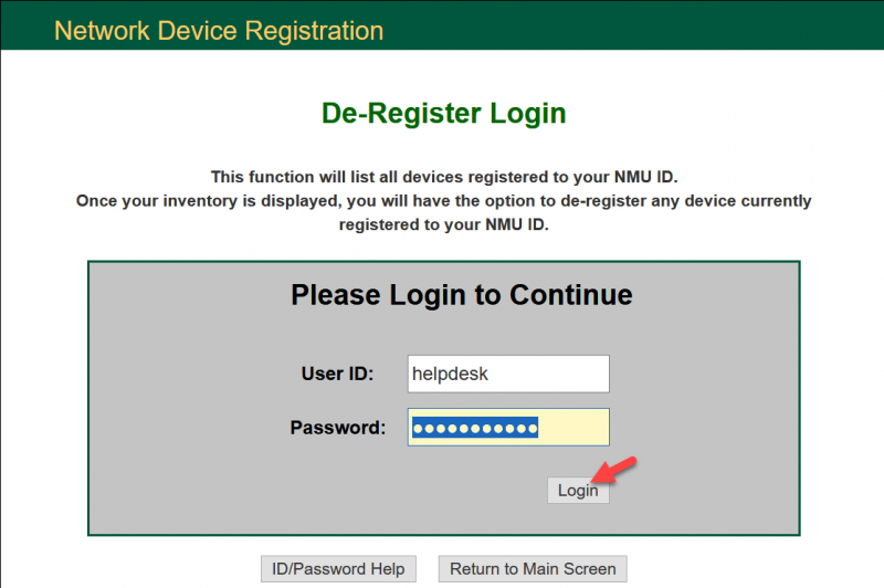 DeRegister a Device from the NMU Network Technology Support Services